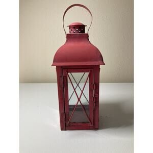 Red Rustic METAL & Glass CARRIAGE LANTERN TEALIGHT CANDLE HOLDER